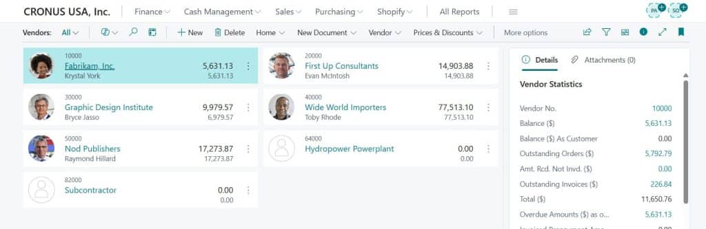 Vendor List in Business Central