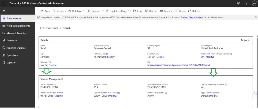 Version Management in BC Cloud Admin Center
