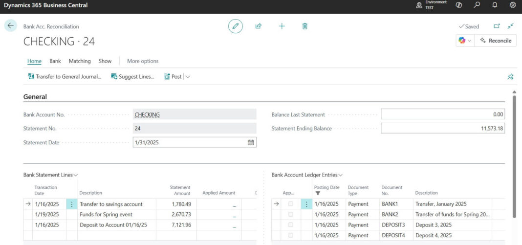 Bank Account Reconciliation in Business Central