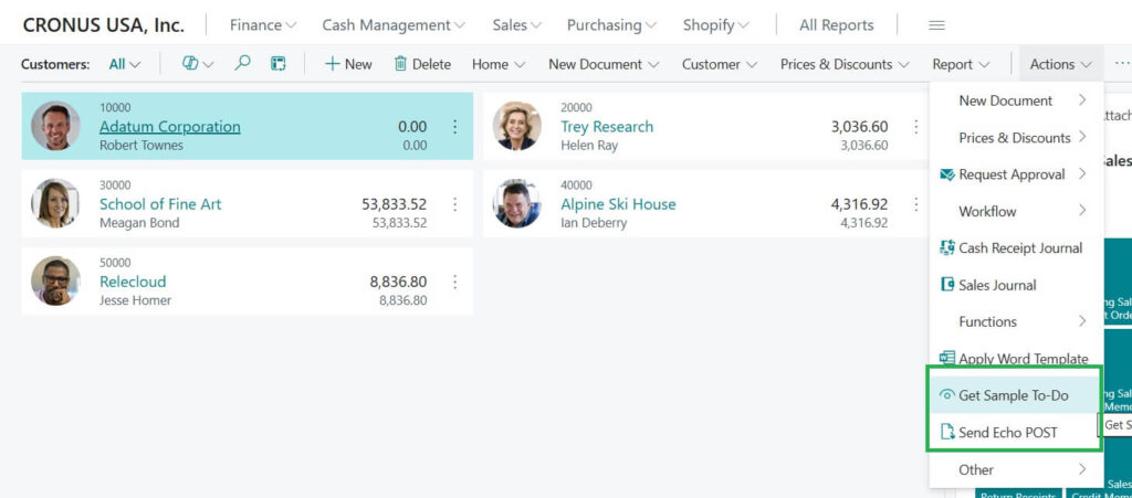 Business Central API Buttons in Customer List Page