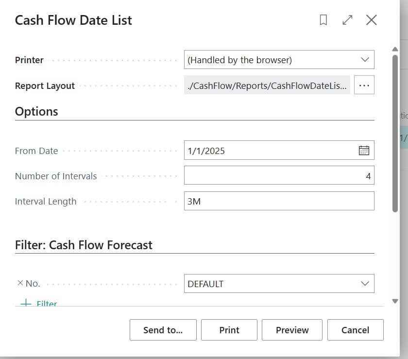 Cash flow report running options