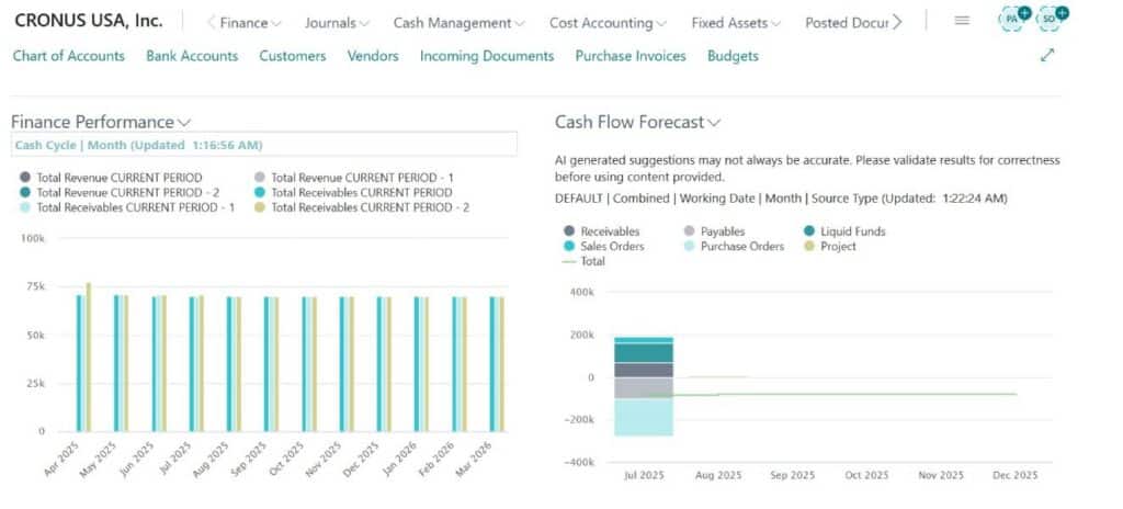 Cashflow Forecast Dashboard in Business Central