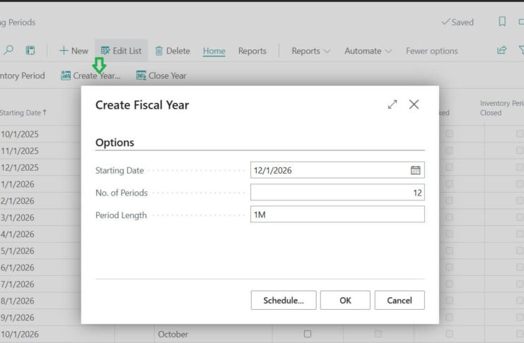 Create Fiscal Year in Business Central