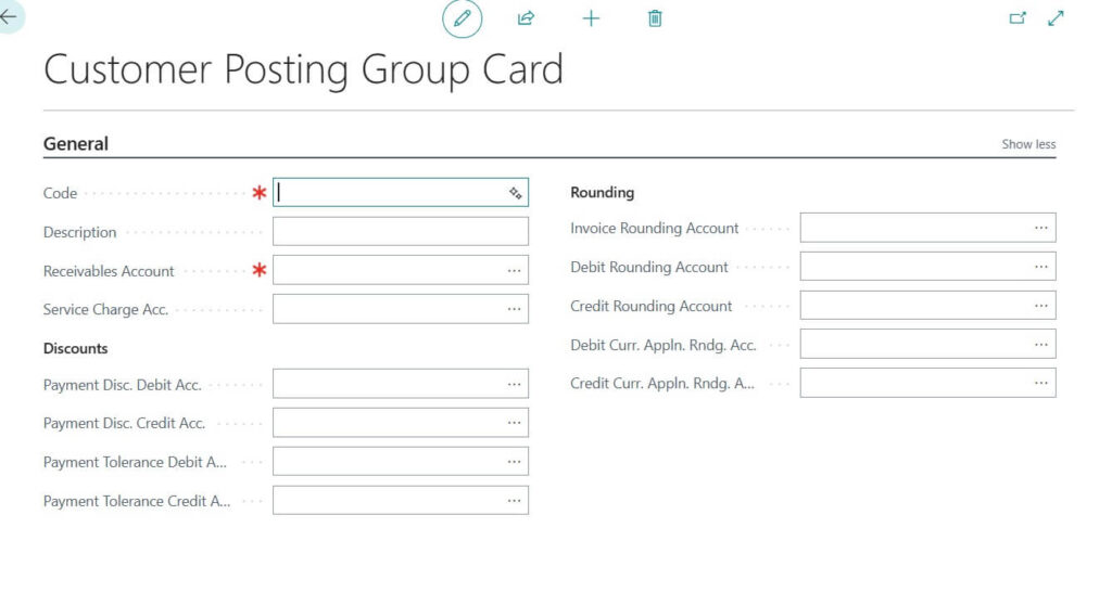 Customer Posting Group page before update
