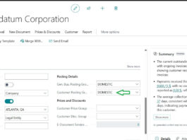 Customer card with Customer posting group selection