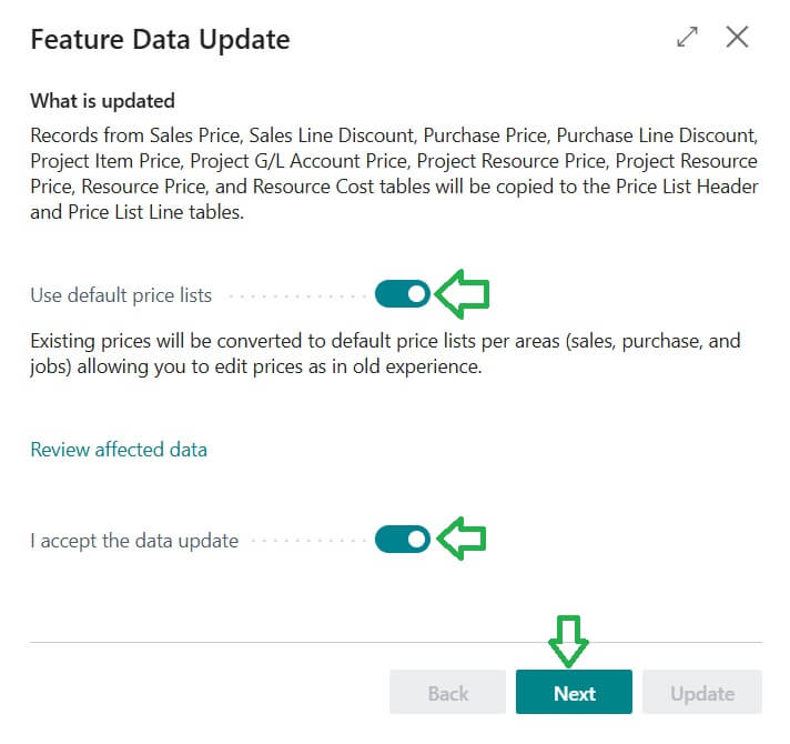 Feature Data Update confirmation in Business Central