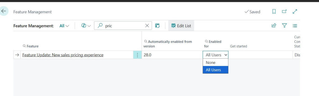 Feature Management new Sales pricing Enabling
