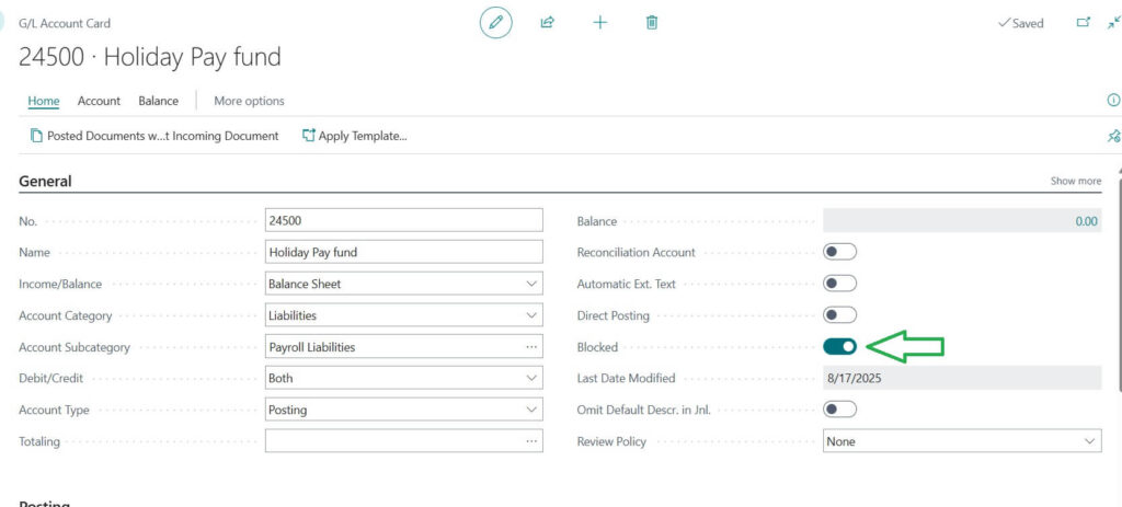 GL Account Blocking in Business Central