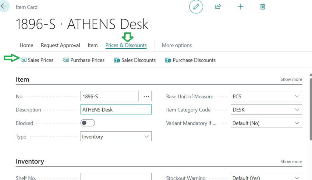 Item Sales prices navigation in Business Central