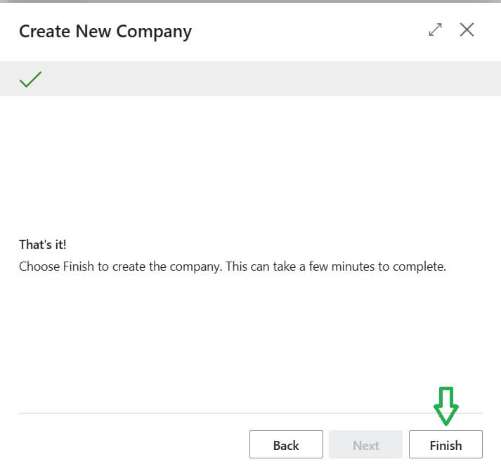 Page 5 Final in Company Creation wizard Business central