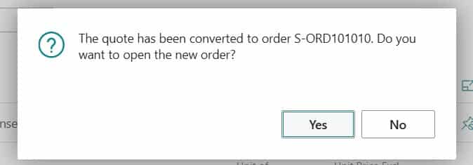 SO document direct opening confirmation message after SQ conversion