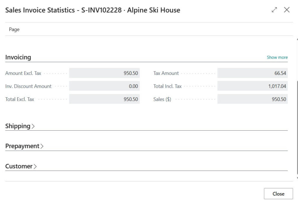 Sales Invoice Statistics Result