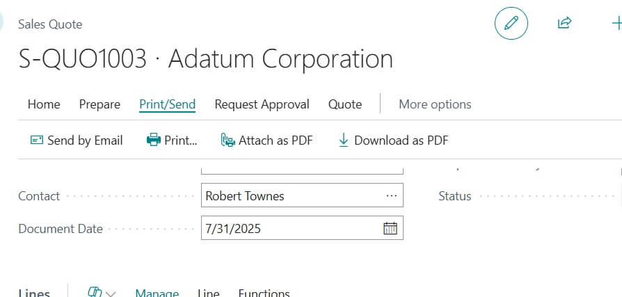 Sales Quote Send Email or take print the same as mentioned