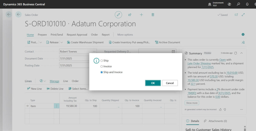 Sales Shipment and Invoice posting option choosing