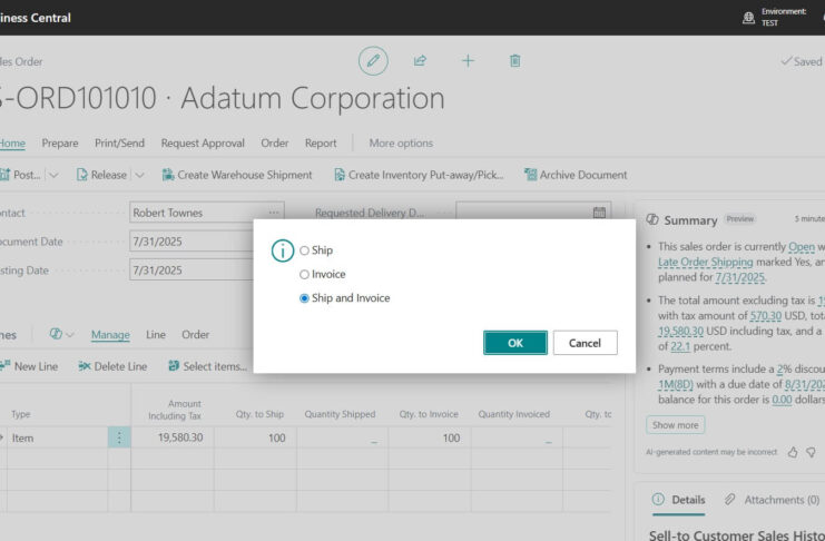 Sales Shipment and Invoice posting option choosing