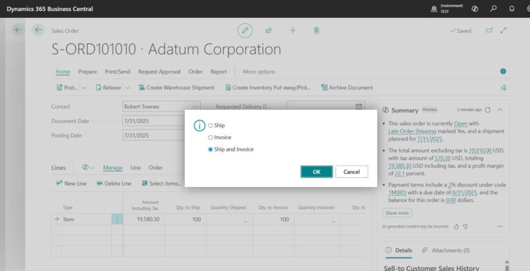 Sales Shipment and Invoice posting option choosing