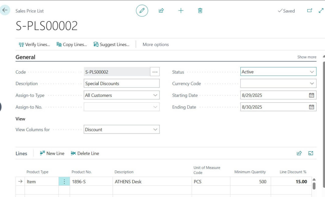 Sales price List with Discount in Business Central