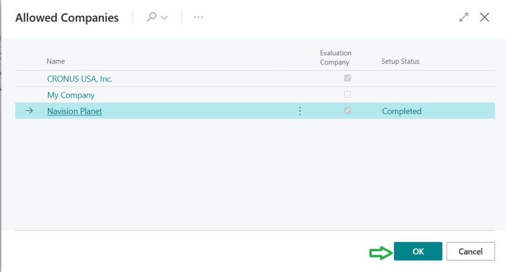 Select Company from business central companies list