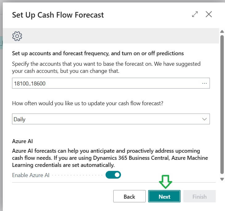 Setup Cash Flow forecast setup main in Business Central