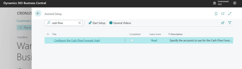 Step 2 Assisted Setup with Cash Flow Forecast Chart
