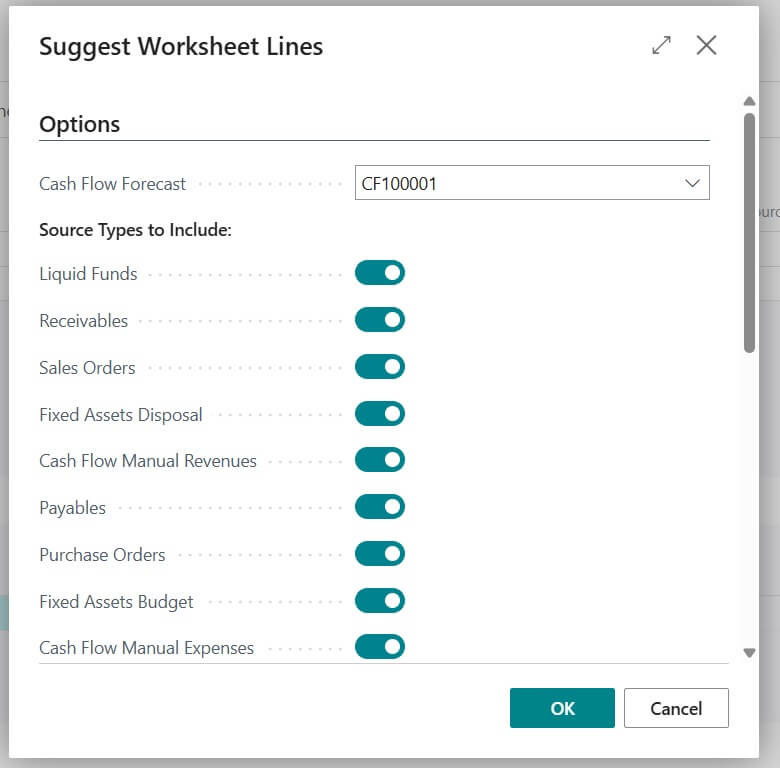 Suggest Worksheet lines options to choose