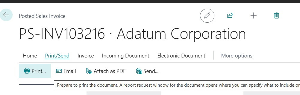 print or Invoice email option available in Posted Sales Invoice