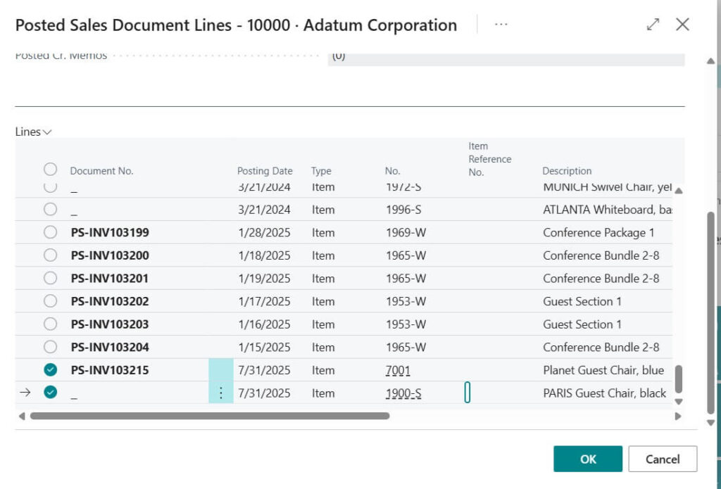 Selecting Sales Invoice Lines want to reverse