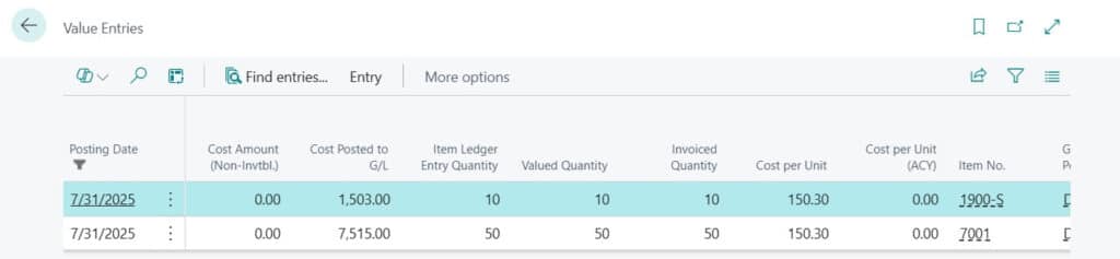 Value entries after Sales Credit Memo posting