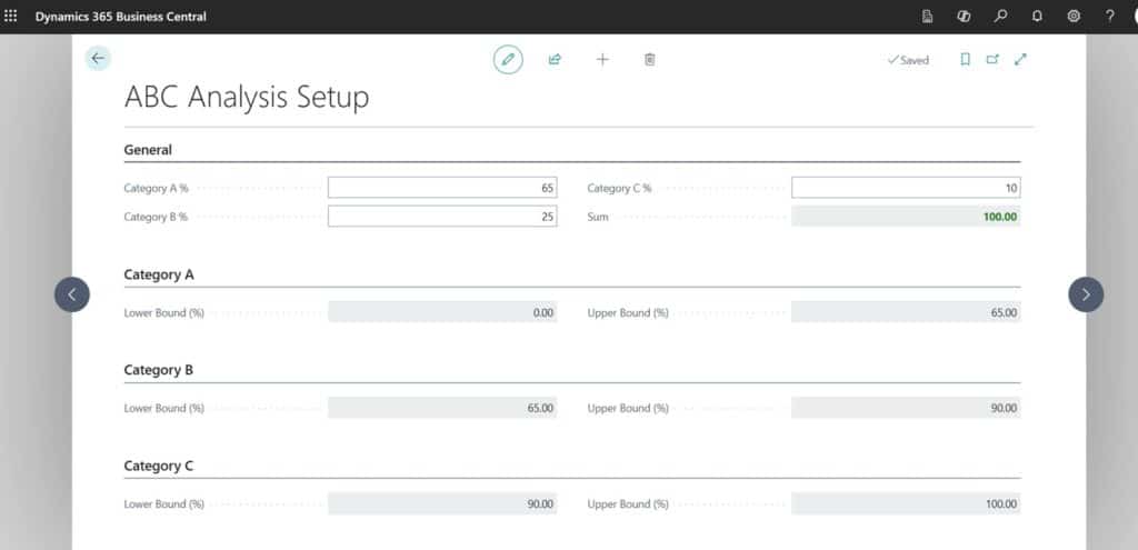 Business central ABC Analysis Sample Setup