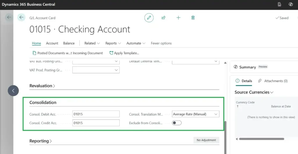 Company Consolidation Account