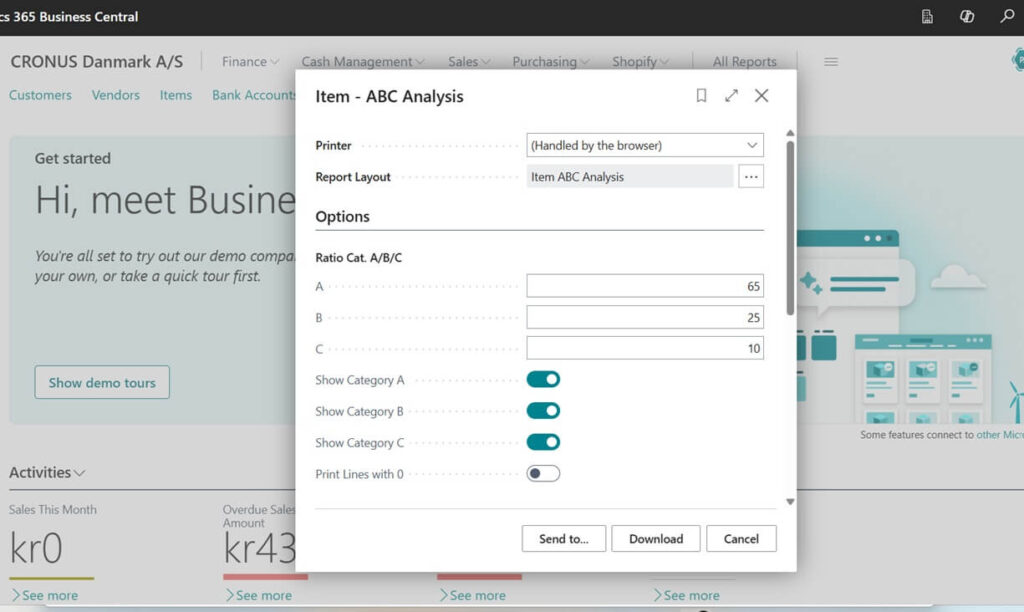 Item ABC Analysis Report filters in Business Central
