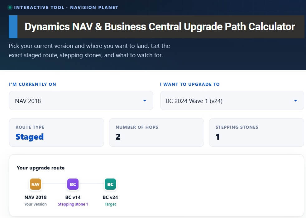 Navision Planet Exclusive Business Central Upgrade path finder tool free